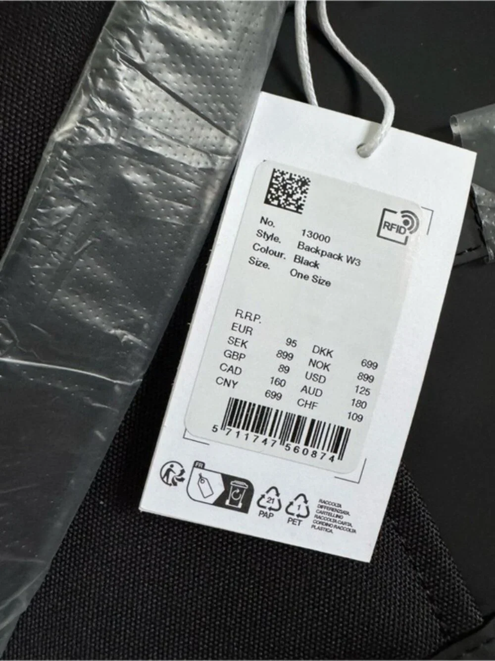 NWT Rains Waterproof Backpack Black